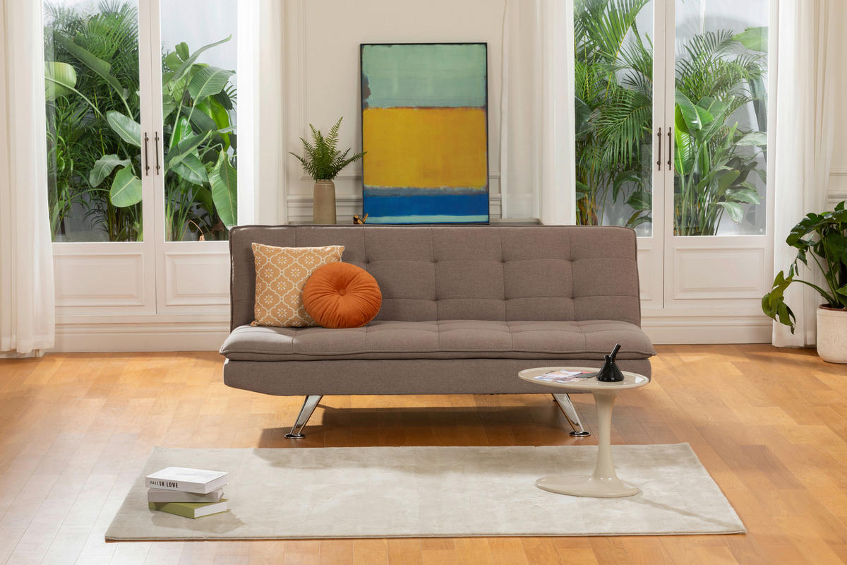 BÄDDSOFFA i linneimitation brun  - brun/silver, Basics, metall/textil (194/87/102cm) - MID.YOU