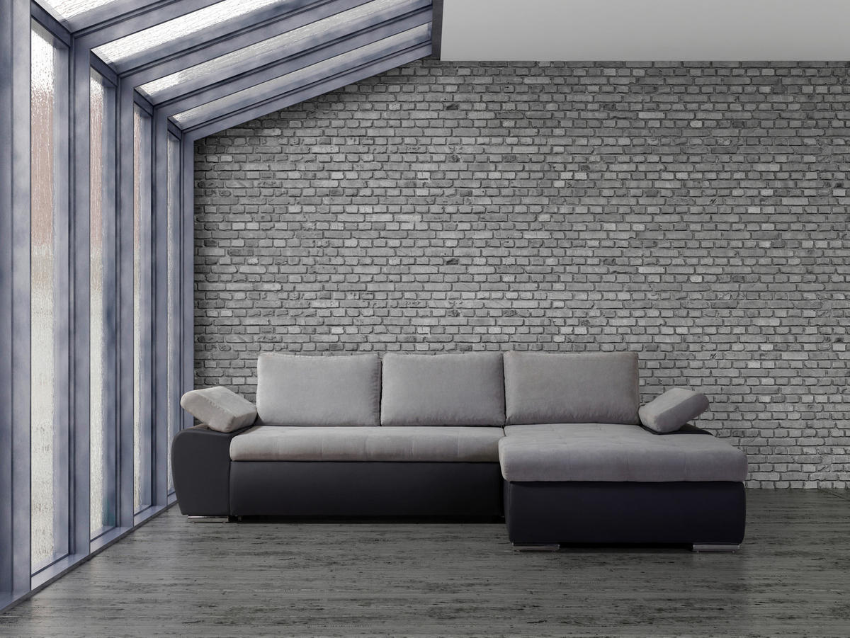 ECKSOFA in Flachgewebe Dunkelgrau, Grau  - Dunkelgrau/Grau, Design, Kunststoff/Textil (271/175cm) - MID.YOU