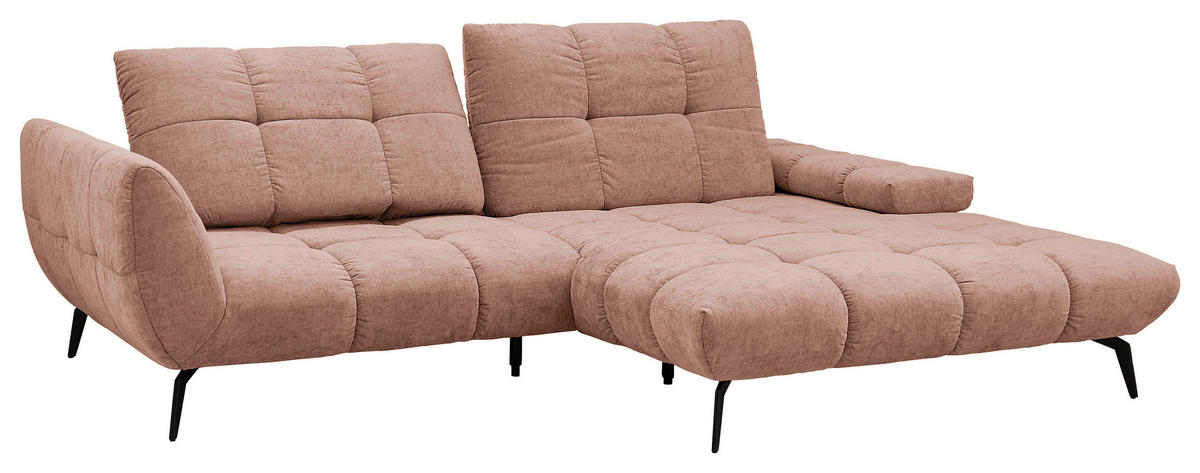 ECKSOFA Altrosa Flachgewebe Rücken echt, Sitztiefenverstellung  - Schwarz/Altrosa, KONVENTIONELL, Textil/Metall (273/211cm) - SetOne by Musterring