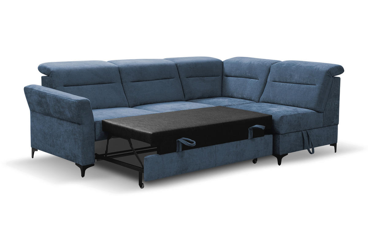 ECKSOFA inkl. Funktionen Blau Webstoff  - Blau/Schwarz, KONVENTIONELL, Textil/Metall (272/177cm) - Stylife