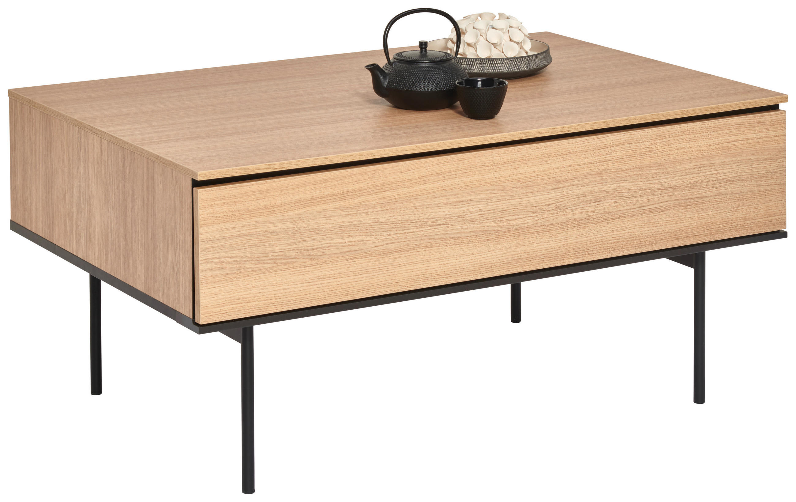 COUCHTISCH in Holzwerkstoff 100/68/49 cm - Eichefarben/Schwarz, Basics, Holzwerkstoff/Metall (100/68/49cm) - Hom`in