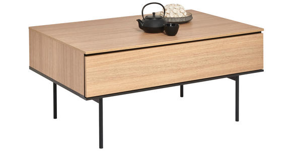 COUCHTISCH - Eichefarben/Schwarz, Basics, Holzwerkstoff/Metall (100/68/49cm) - Hom`in
