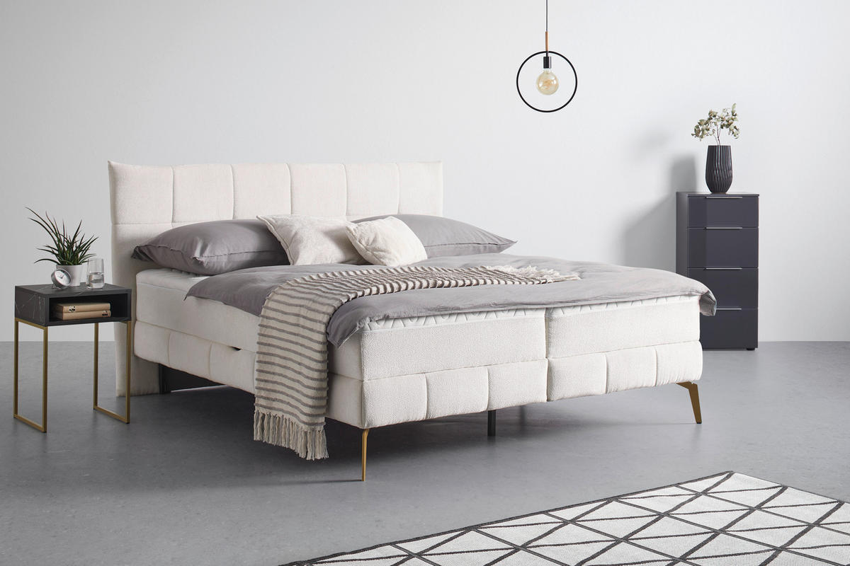 BOXSÄNG 180/200 cm  i cremefärgad  - guldfärgad/cremefärgad, metall/trämaterial (180/200cm) - Visionight