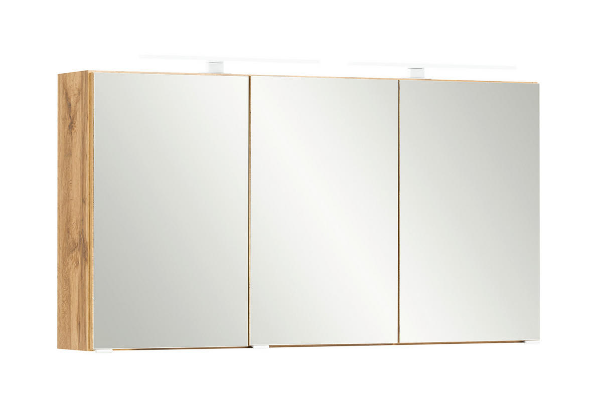 SPIEGELSCHRANK 120/64/20 cm  - Eiche Wotan/Alufarben, Natur, Glas/Holzwerkstoff (120/64/20cm) - Xora