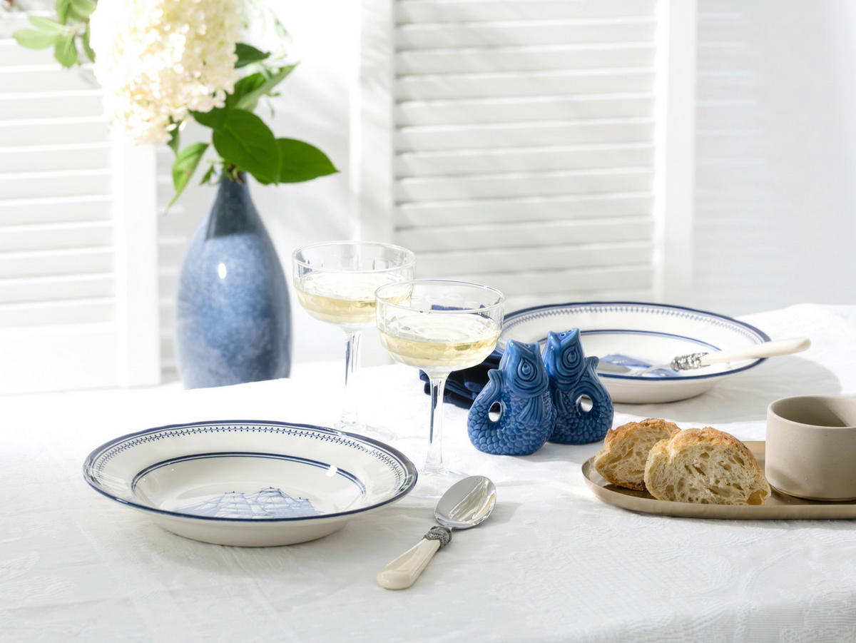 TAFELSERVICE Segelschiff blau 12-teilig  - Blau/Weiß, Basics, Keramik - Creatable
