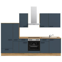 KÜCHENLEERBLOCK 300 cm   in Blau, Eichefarben  - Blau/Eichefarben, MODERN, Holzwerkstoff/Metall (300cm) - Nobilia