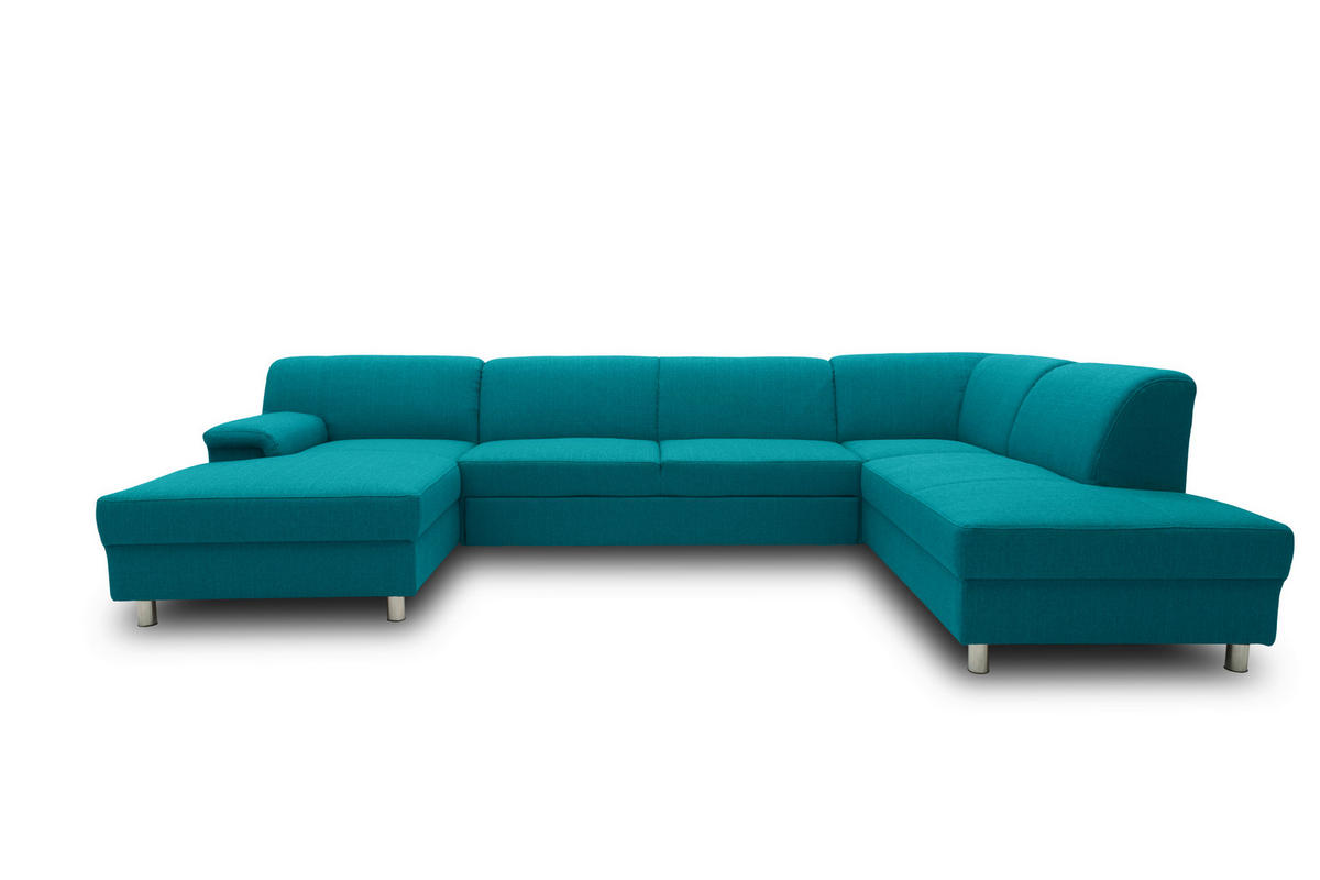WOHNLANDSCHAFT Petrol Webstoff  - Chromfarben/Petrol, KONVENTIONELL, Textil/Metall (150/308/194cm) - MID.YOU