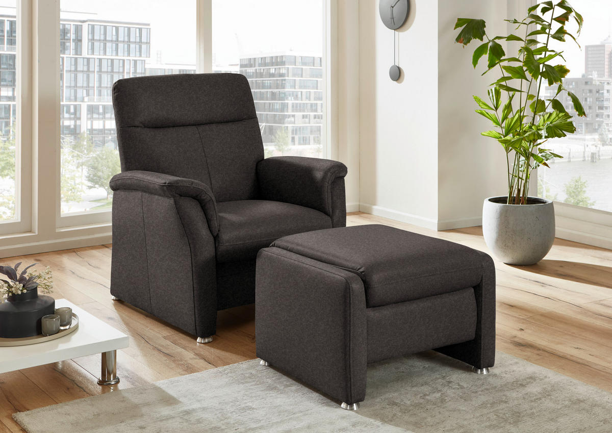 SESSEL Flachgewebe Dunkelbraun  - Dunkelbraun/Alufarben, Konventionell, Textil/Metall (90/100/89cm) - Beldomo Comfort