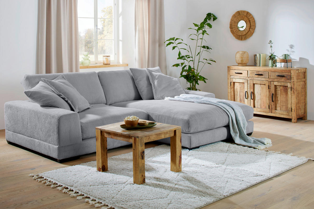 HÖRNSOFFA i manchester ljusgrå  - beige/vit, Romantik / Lanthus, trä/textil (280/57/125cm) - MID.YOU