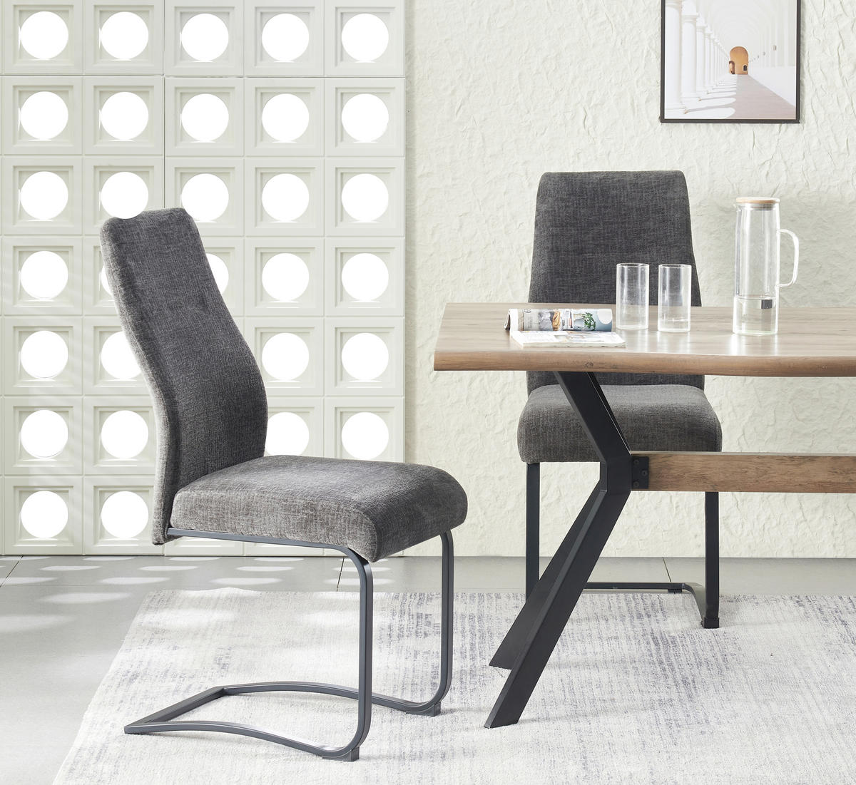 SCHWINGSTUHL-SET 2 Stück  in Webstoff  - Anthrazit/Schwarz, MODERN, Textil/Metall (43/98/59cm) - MID.YOU