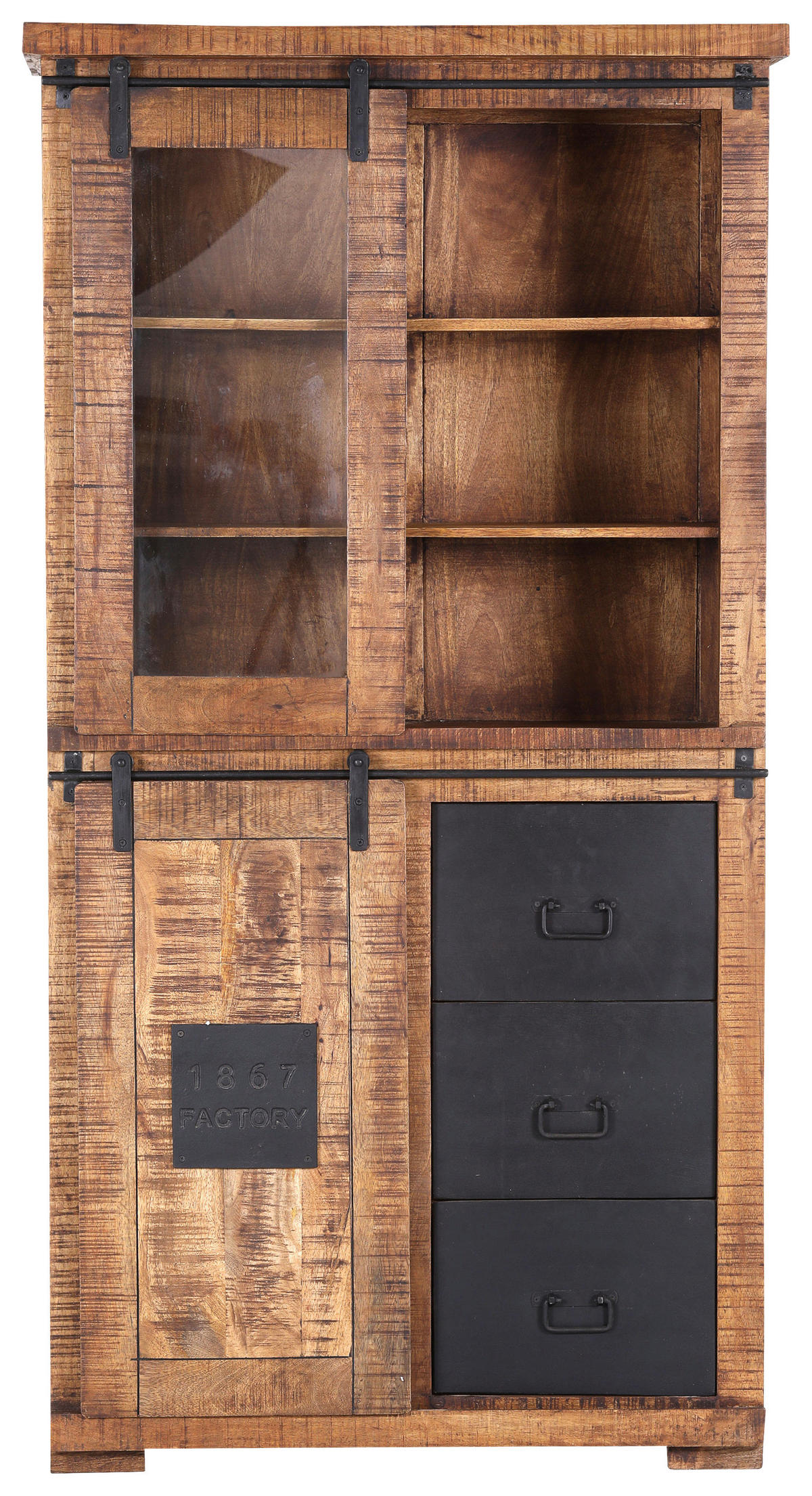 VITRINE in massiv Mangoholz Naturfarben, Schwarz  - Schwarz/Naturfarben, LIFESTYLE, Glas/Holz (100/190/45cm) - Landscape