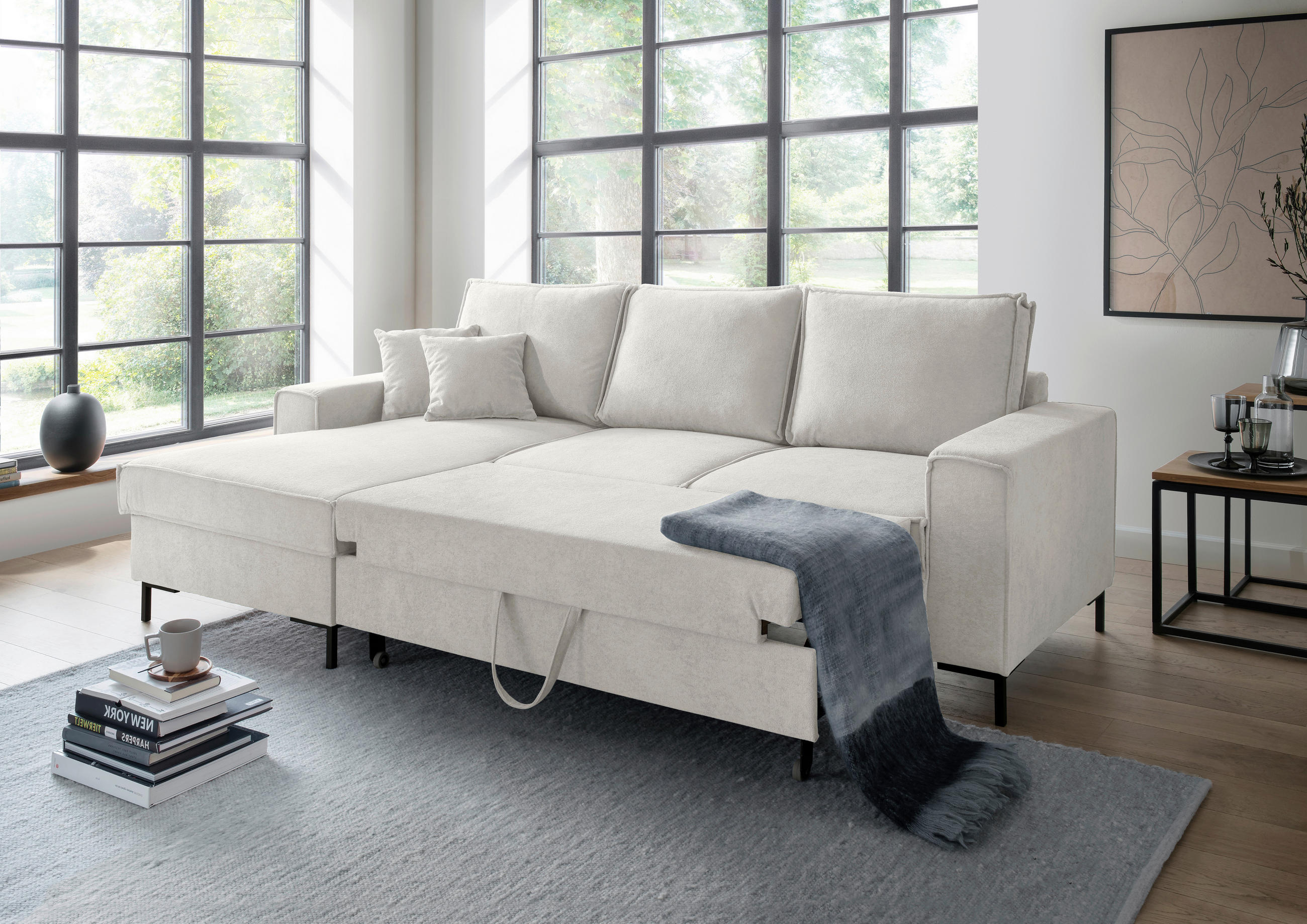ECKSOFA in Mikrofaser Beige  - Beige/Schwarz, MODERN, Textil/Metall (150/240cm) - Livetastic