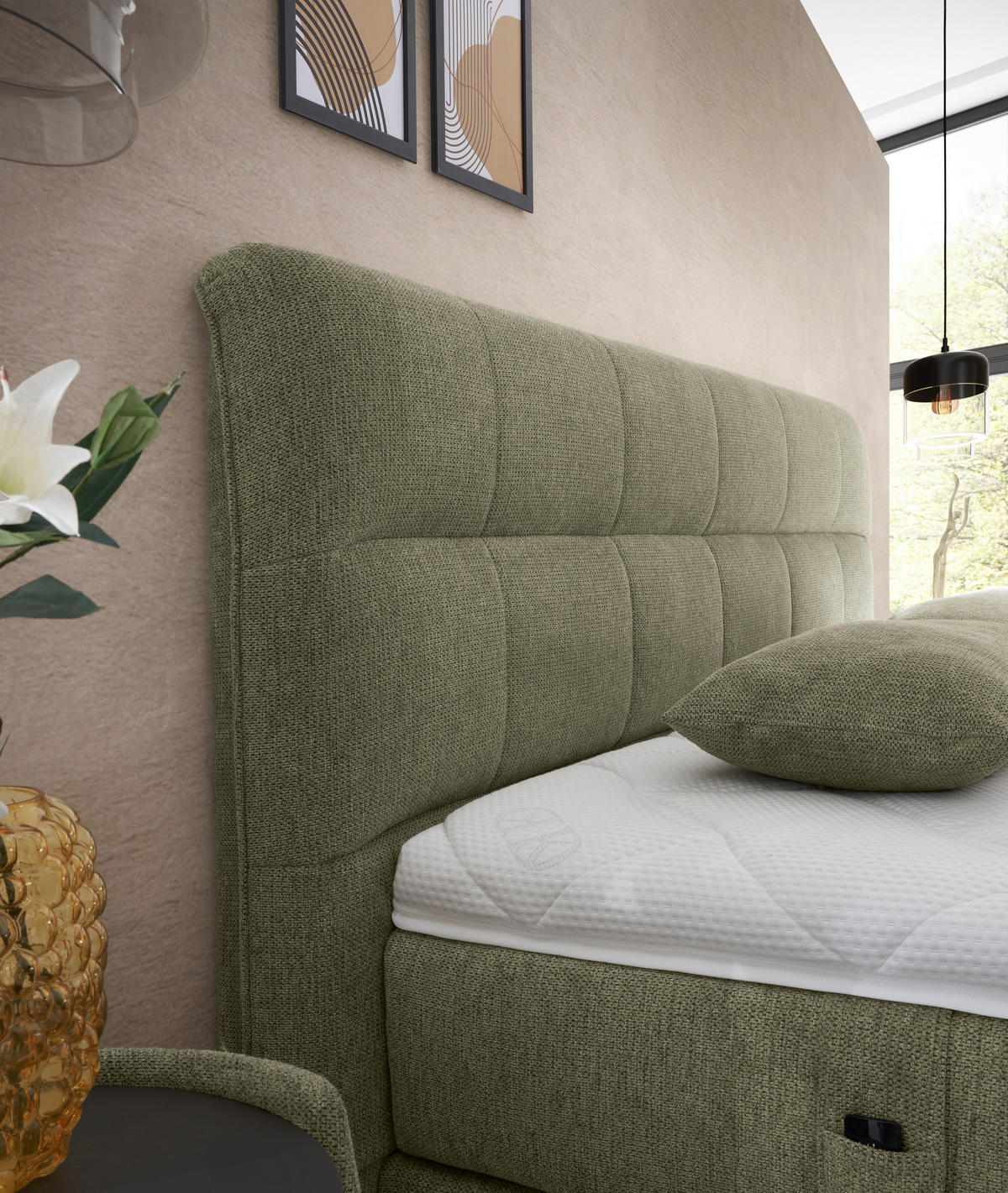 BOXSPRINGBETT 180/200 cm  Hellgrün  - Chromfarben/Hellgrün, Design, Holz/Holzwerkstoff (180/200cm) - Dieter Knoll