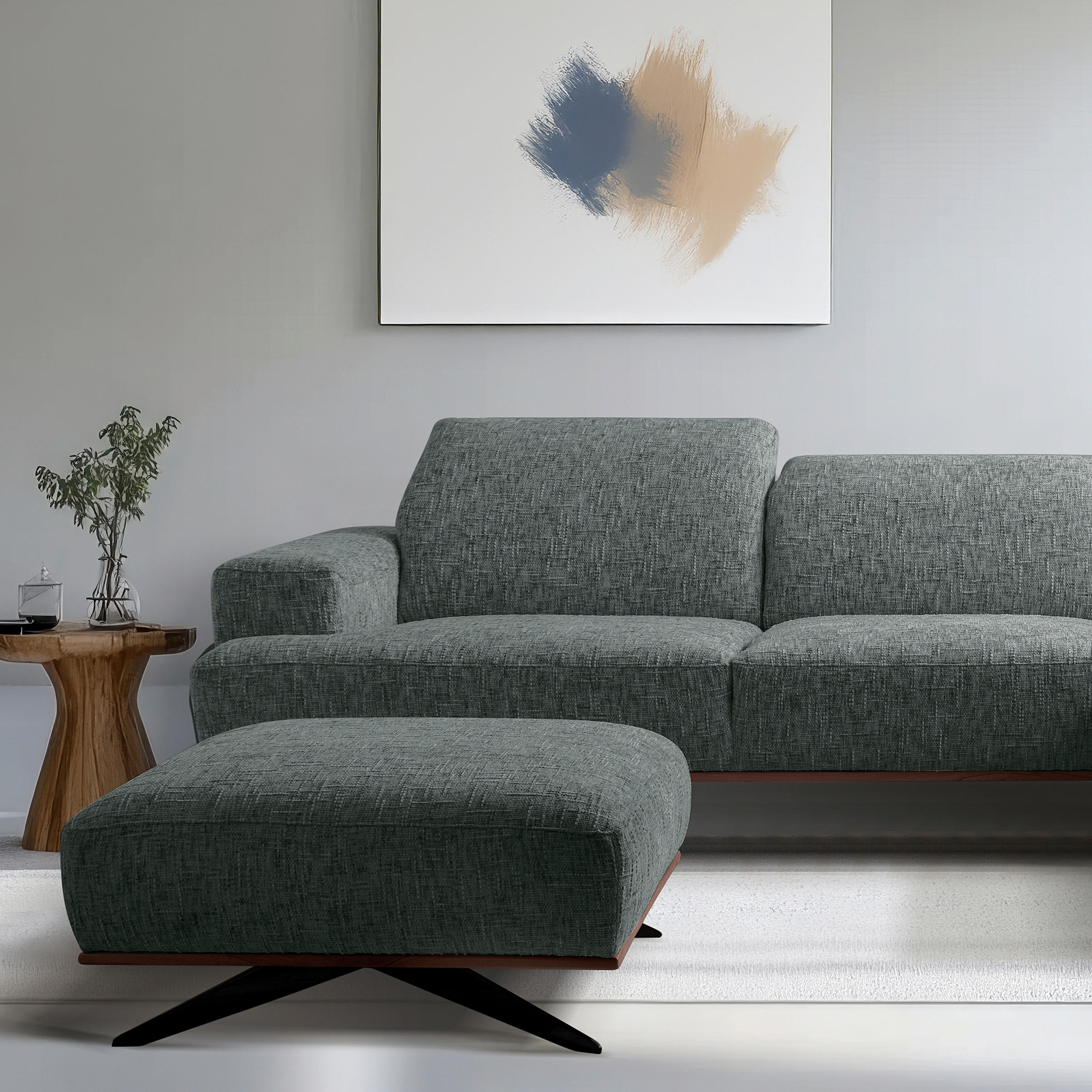 HOCKER PORTLAND Struktur Anthrazit  - Dunkelbraun/Anthrazit, Design, Holz/Textil (95/46/80cm) - Livetastic