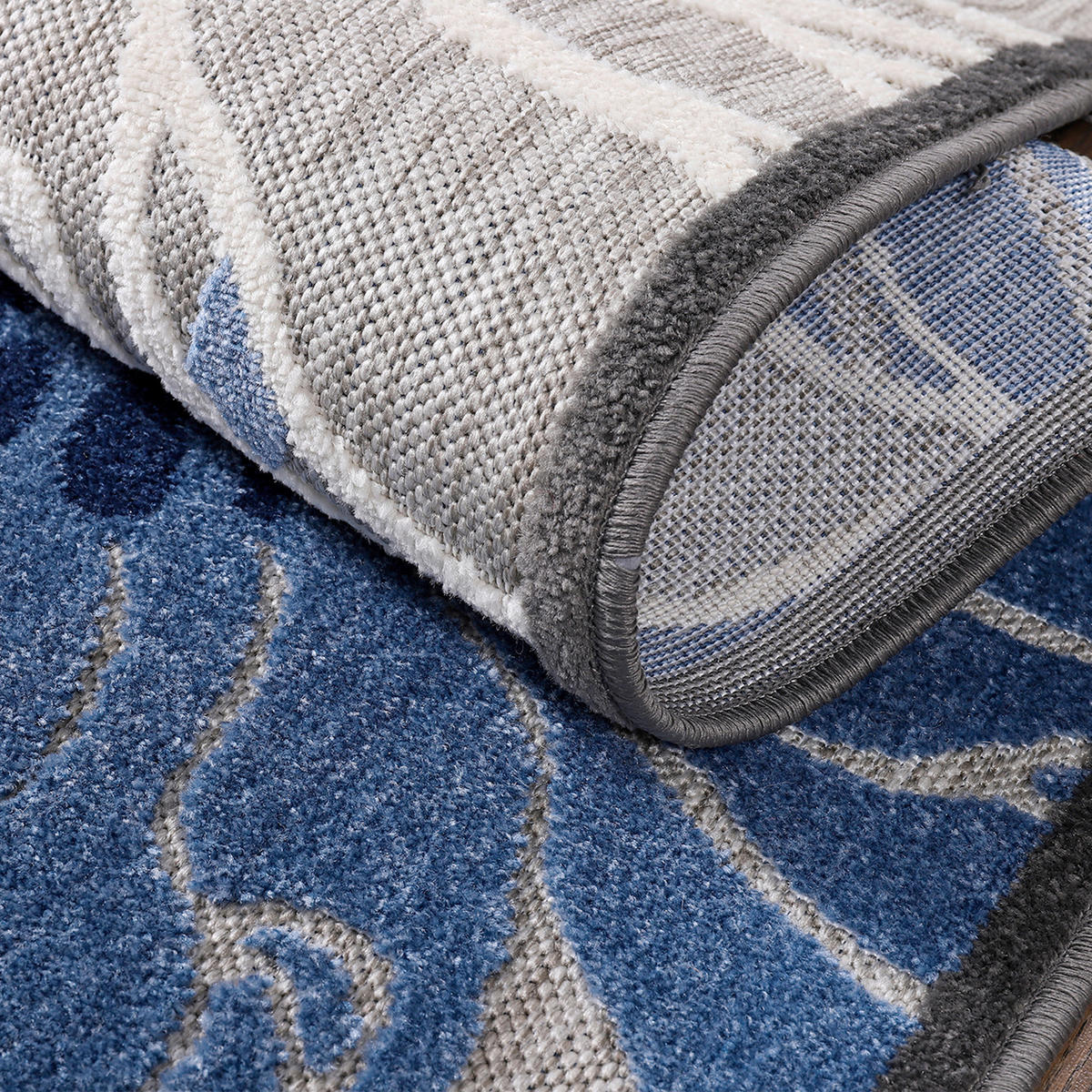 TEPIH ZA UNUTAR./VANJ. UPORAB 80/150 cm   plava, siva  Floral  - siva/plava, Lifestyle, tekstil/plastika (80/150cm)