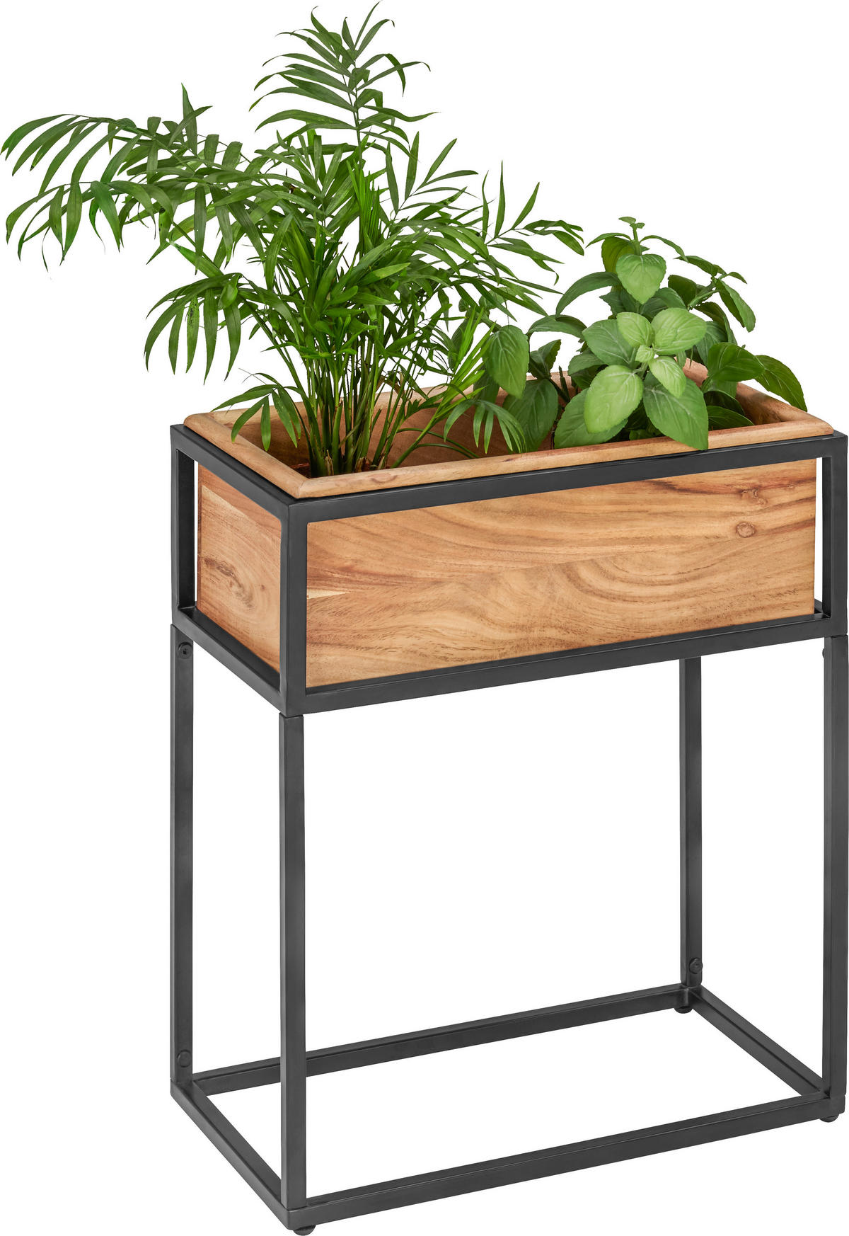TRUHLÍK NA KVETY drevo, kov, 45/25/53 cm - čierna/farba akácie, Lifestyle, kov/drevo (45/25/53cm) - Landscape