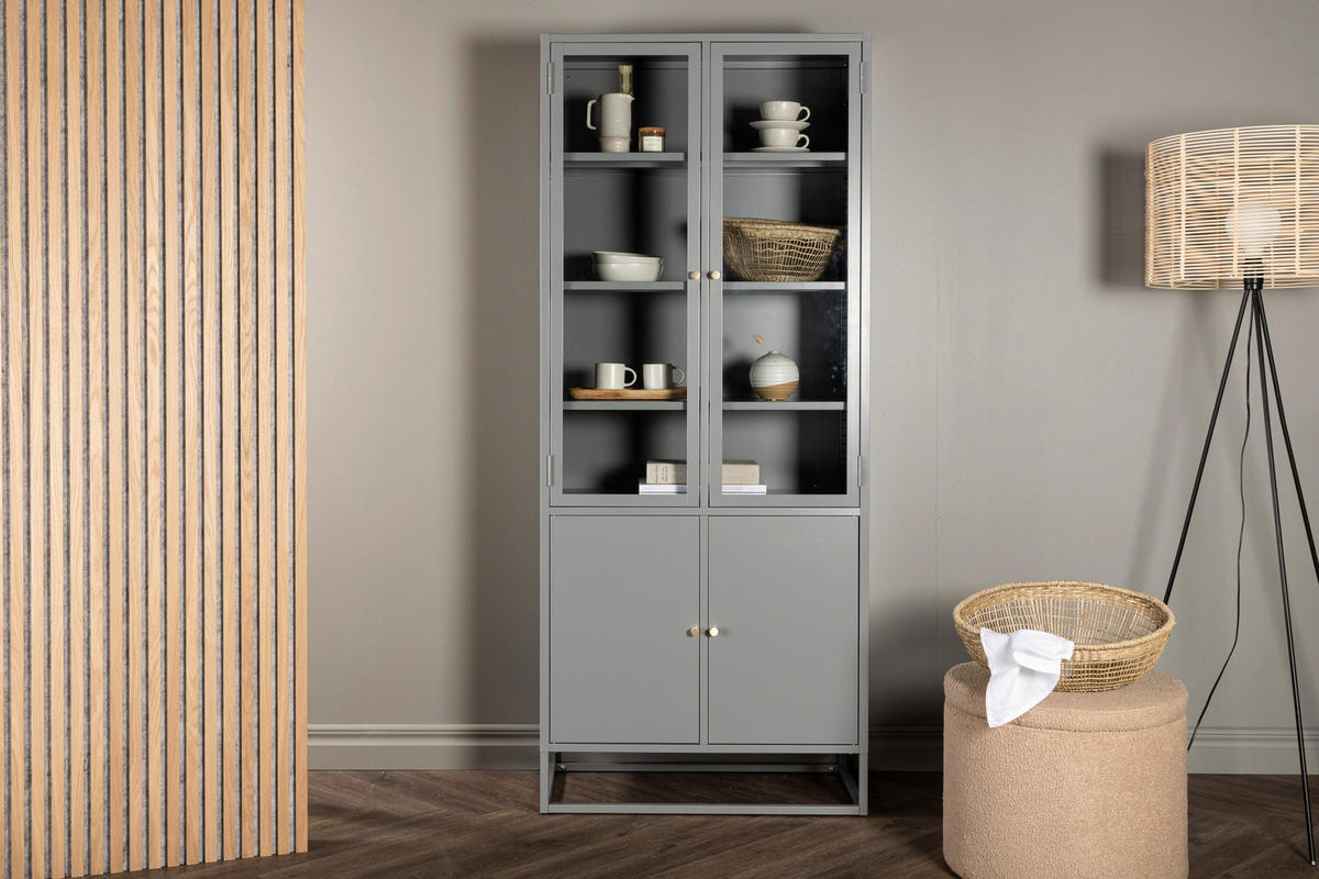 VITRINSKÅP  i ljusgrå  - ljusgrå, Design, metall/glas (80/190/41cm) - Livetastic