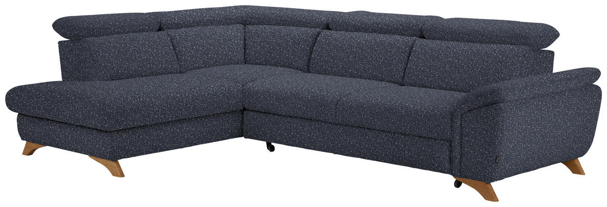 ECKSOFA in Bouclé Dunkelblau  - Eichefarben/Dunkelblau, Modern, Holz/Textil (212/287cm) - Valnatura