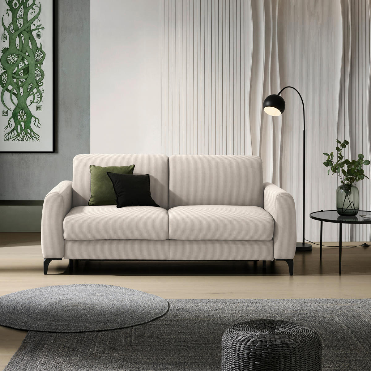 SCHLAFSOFA Cord Greige  - Greige/Schwarz, Konventionell, Holz/Textil (203/88/102cm) - Novel