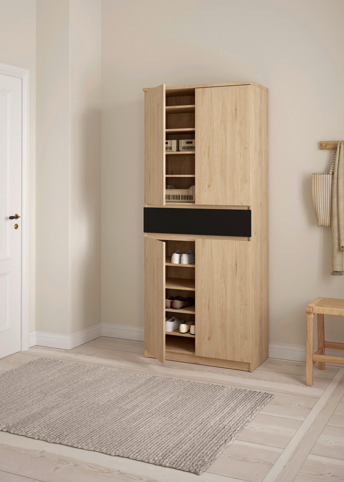 SCHUHSCHRANK Schwarz, Eichefarben  - Eichefarben/Schwarz, Design, Holzwerkstoff (80,4/191,7/40cm) - Livetastic