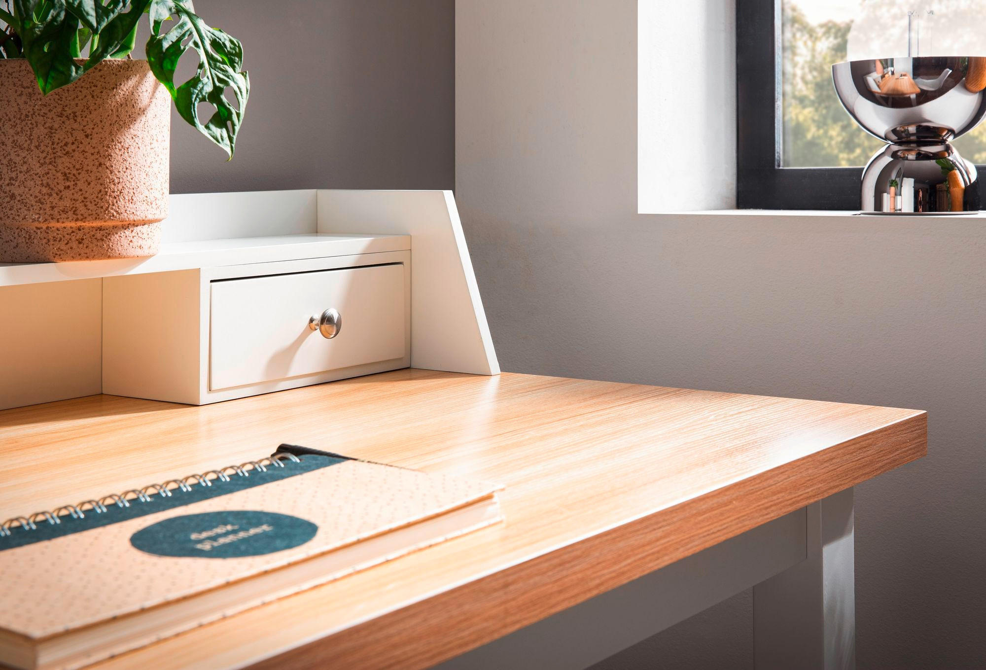 SKRIVBORD 106/53/90 cm  i vit  - vit/silver, Design, metall/trämaterial (106/53/90cm) - Livetastic
