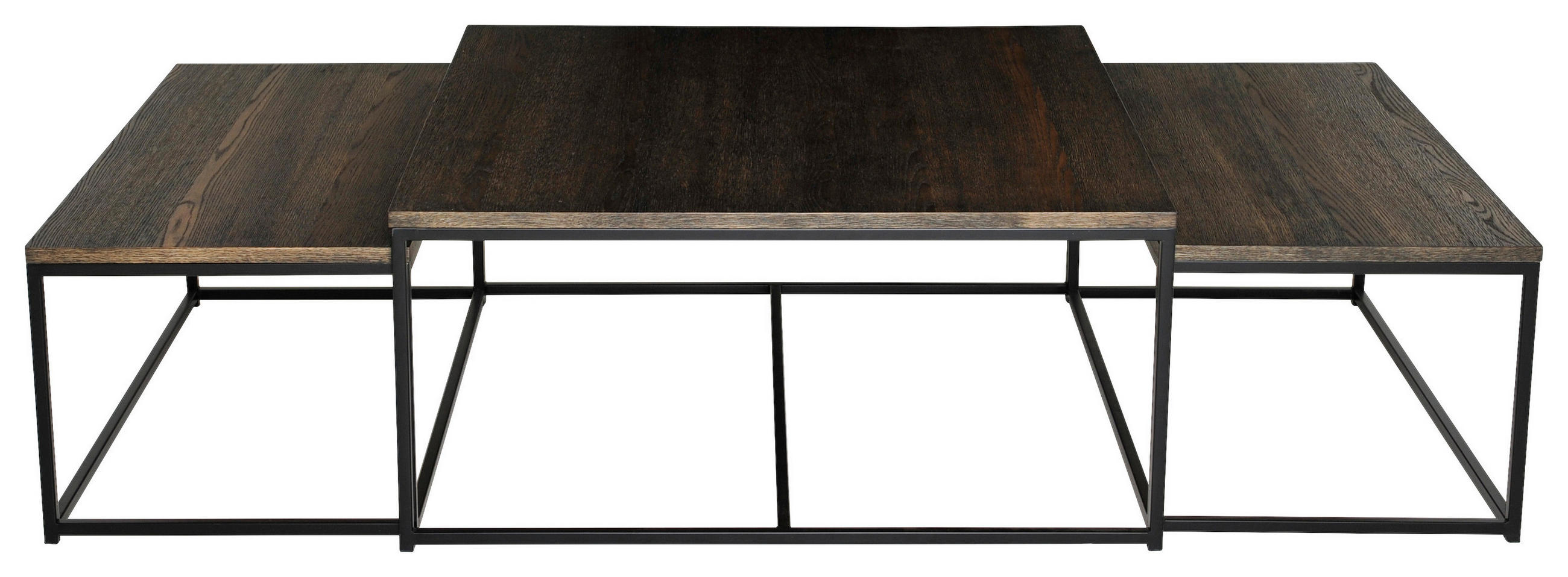 SOFFBORD SET i metall, trä 90/90/42 cm  - svart/mörkbrun, Design, metall/trä (90/90/42cm)