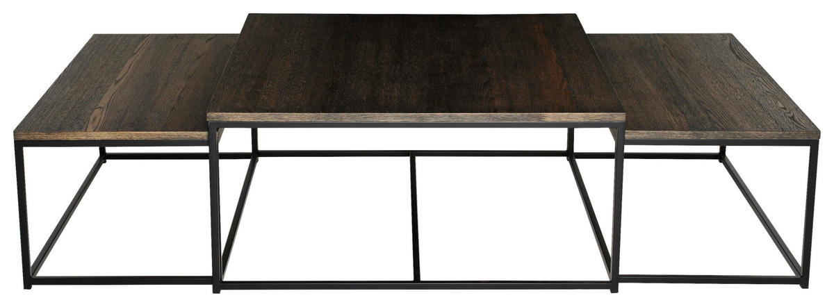 SOFFBORD SET i metall, trä 90/90/42 cm  - svart/mörkbrun, Design, metall/trä (90/90/42cm)
