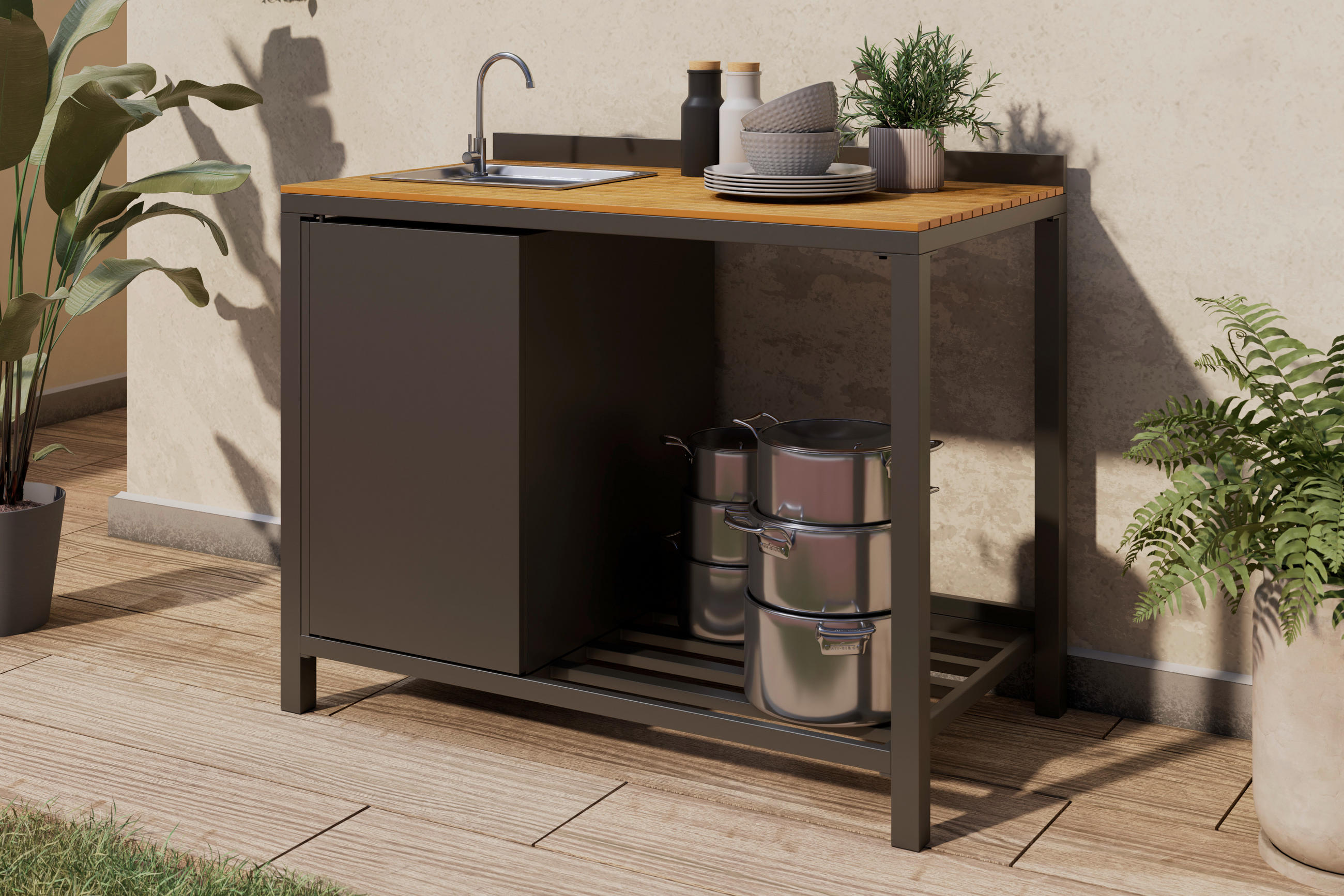 OUTDOORKÜCHE Anthrazit  - Anthrazit/Naturfarben, MODERN, Kunststoff/Metall (110/90/61cm) - Ambia Garden