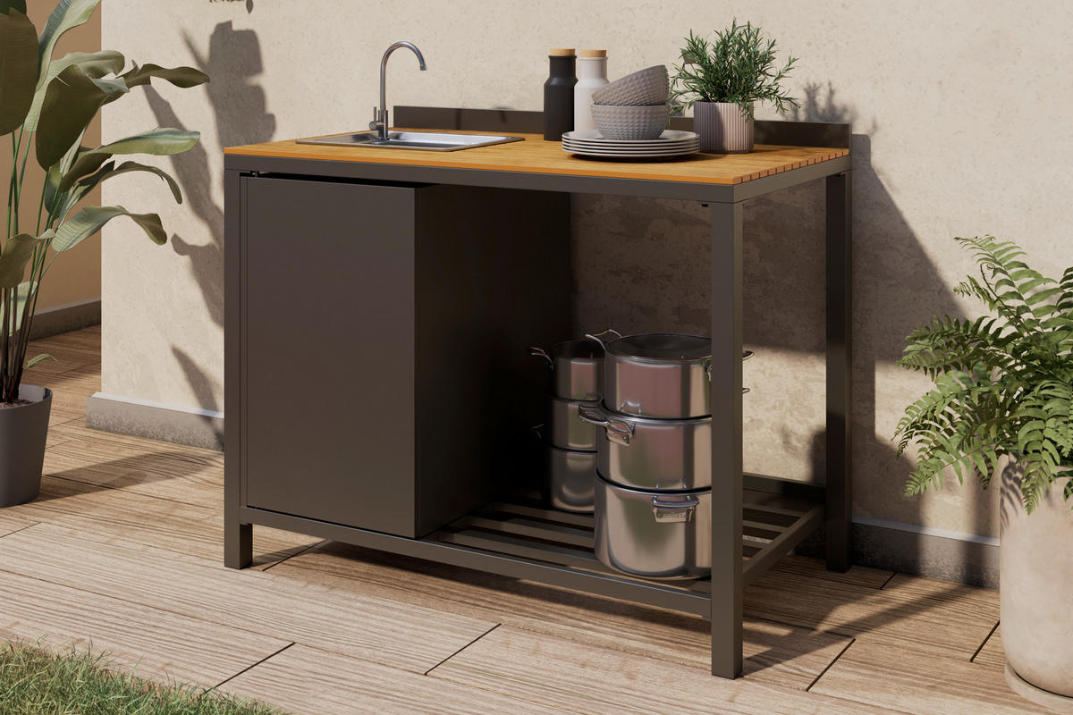 VENKOVNÍ KUCHYNĚ  - přírodní barvy/antracitová, Moderní, kov/plast (110/90/61cm) - Ambia Garden