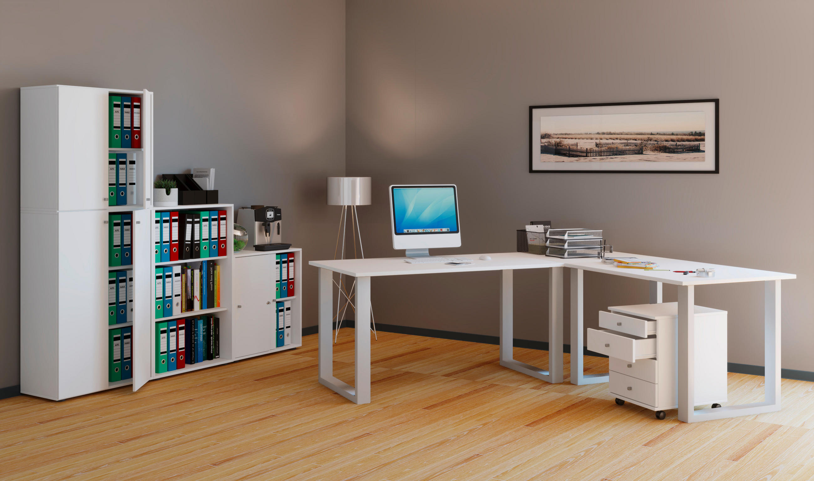 Thumbnail - Mid.you Eckschreibtisch, Weiß, Holzwerkstoff, rechteckig, U-Form, 50x76x190 cm, Arbeitszimmer, Schreibtische, Eckschreib...