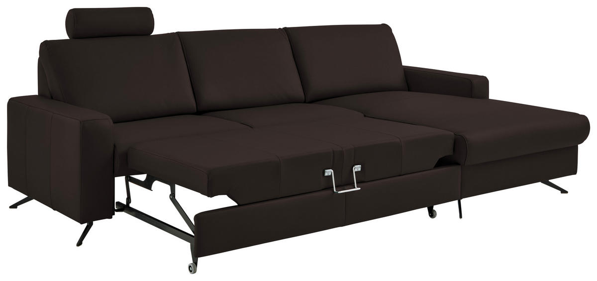 ECKSOFA in Echtleder Dunkelbraun  267/165 cm  - Dunkelbraun/Schwarz, Design, Leder/Metall (267/165cm) - Beldomo Premium