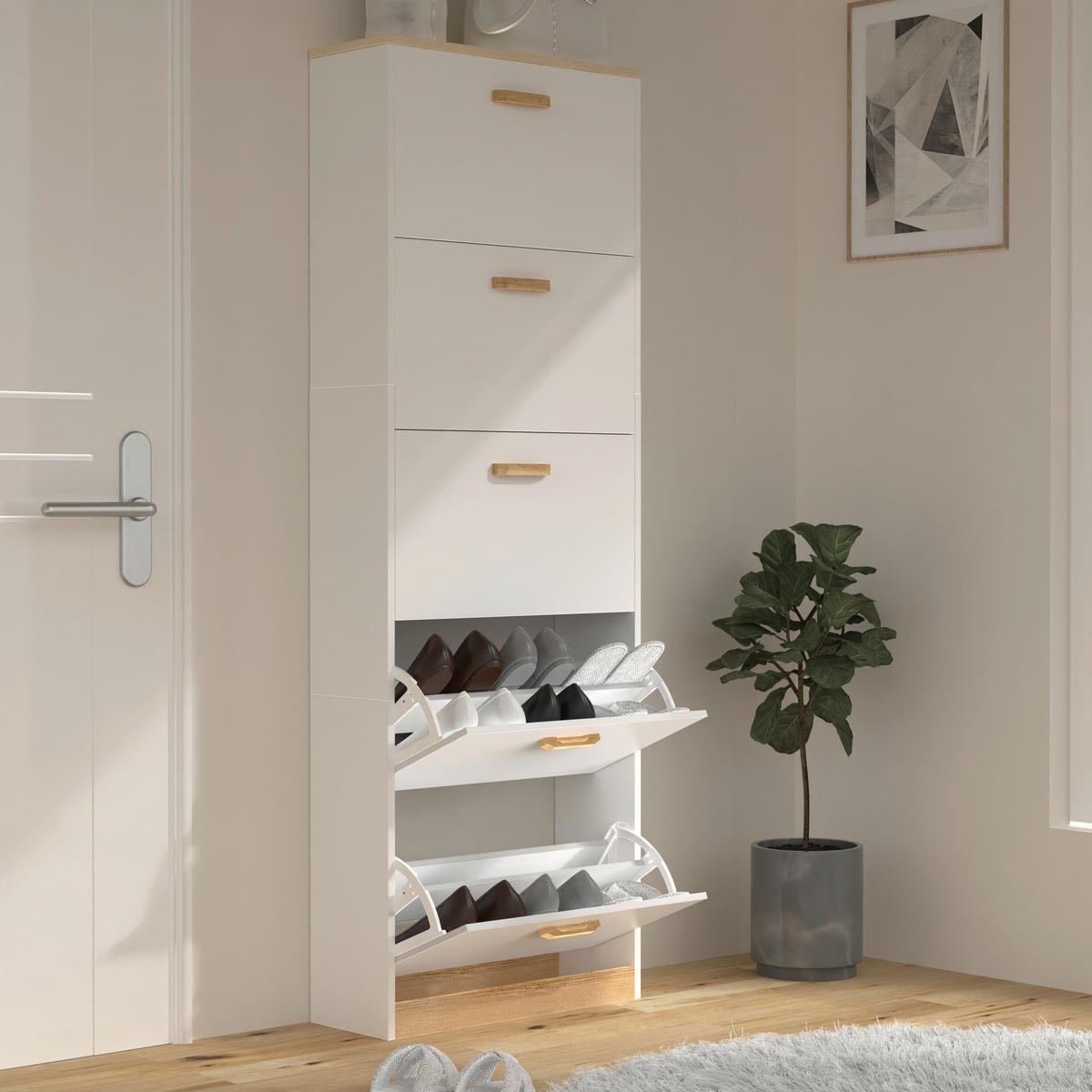 SCHUHSCHRANK Weiß, Honigeiche  - Honigeiche/Weiß, LIFESTYLE, Holzwerkstoff (59/170/22cm) - MID.YOU