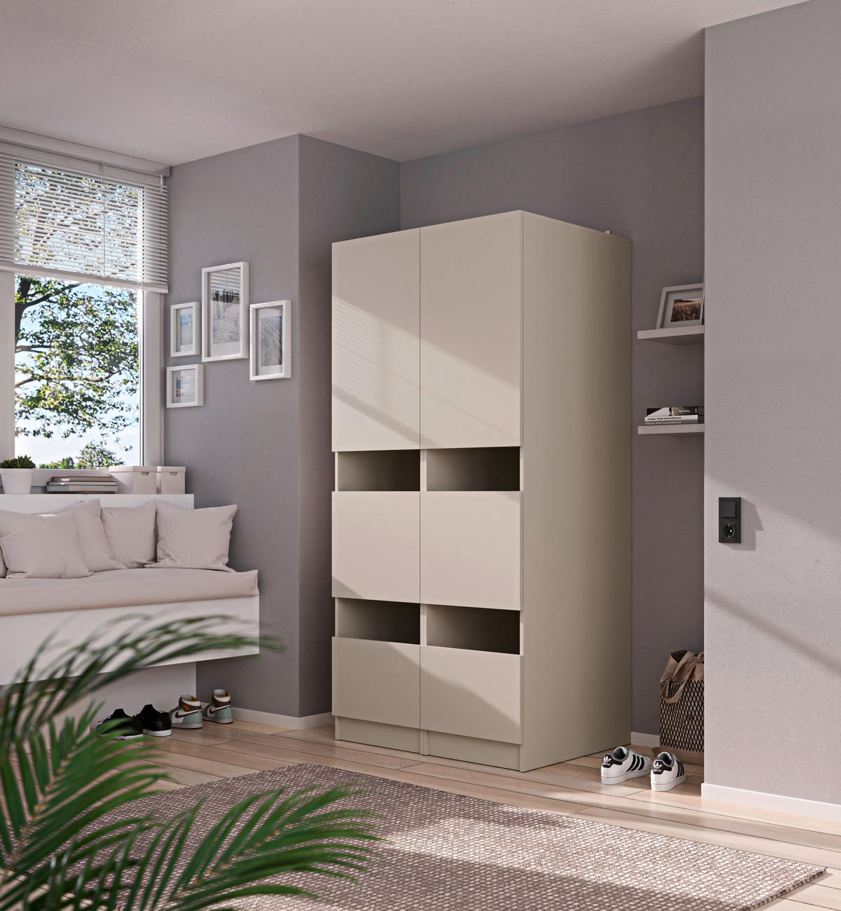 MEHRZWECKSCHRANK 50/200/68 cm  in Kaschmir  - Kaschmir/Schwarz, Design, Holzwerkstoff/Metall (50/200/68cm) - Milino