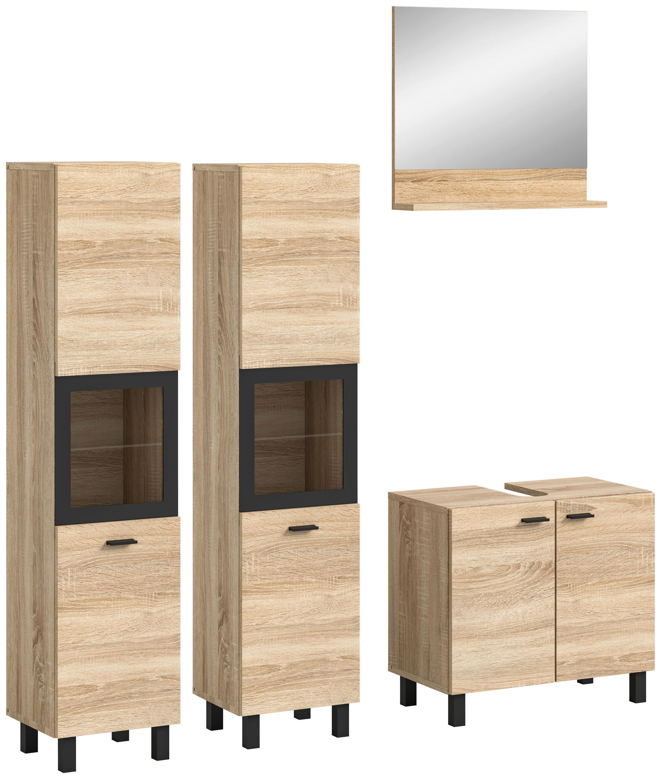 BADEZIMMER 4-teilig  in 117 cm  - Schwarz/Sonoma Eiche, MODERN, Glas/Holzwerkstoff (117cm) - MID.YOU