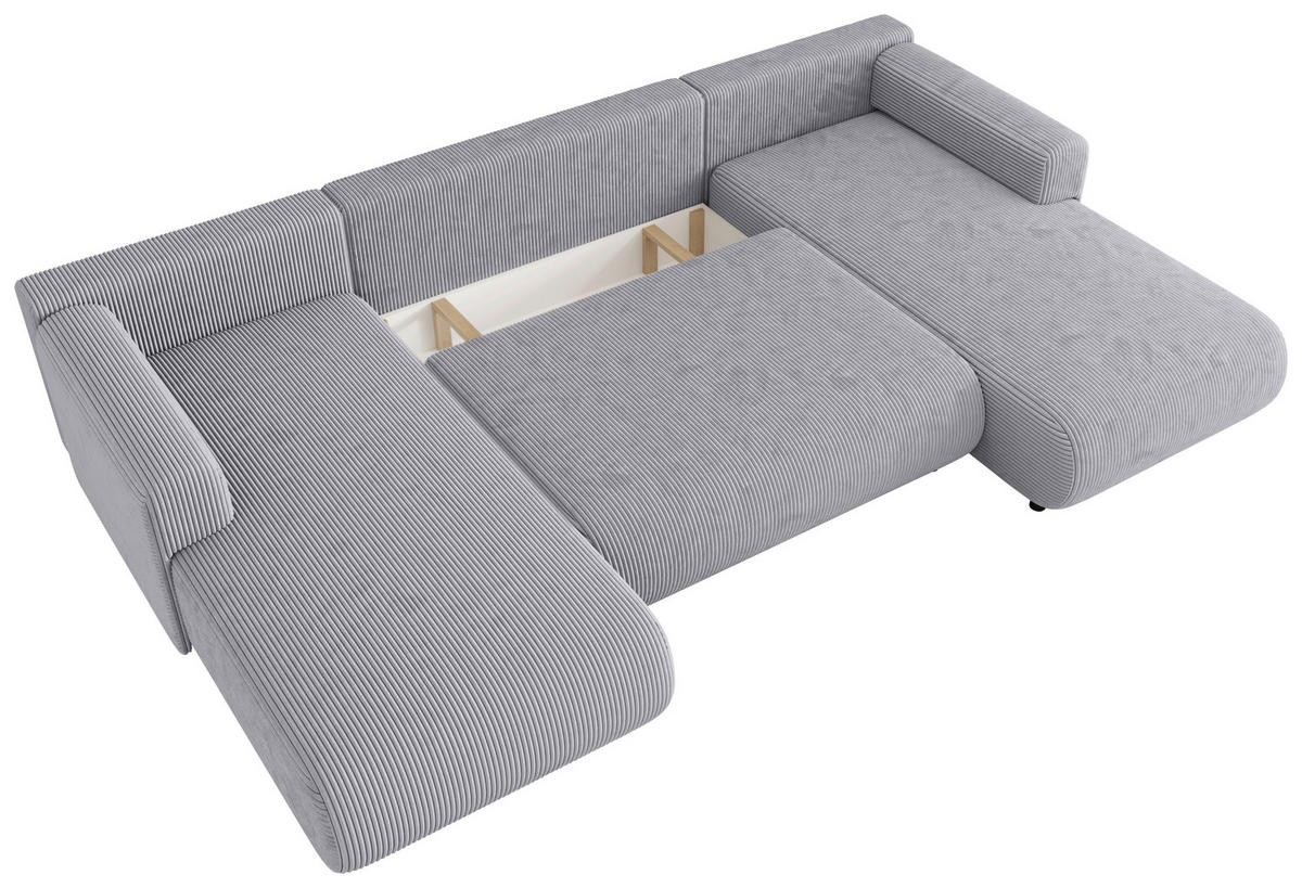 Wohnlandschaft inkl. Funktion Grau Cord  - Schwarz/Grau, KONVENTIONELL, Textil (200/360/200cm) - Xora