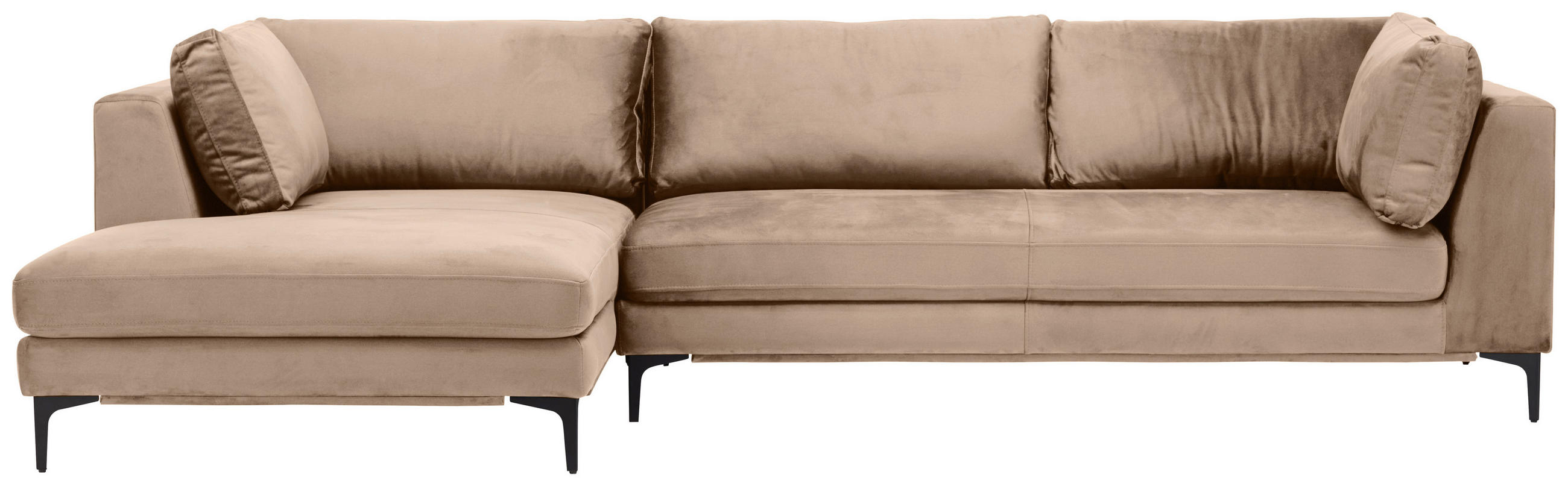 ECKSOFA Hellbraun Velours  - Hellbraun/Schwarz, MODERN, Textil/Metall (176/314cm) - Livetastic