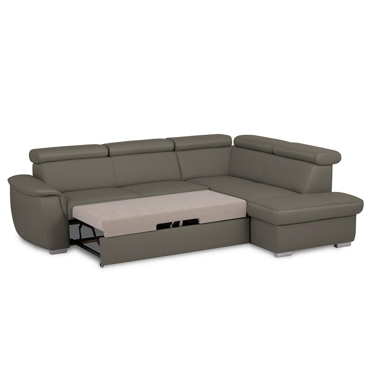 ECKSOFA  in Lederlook Echtleder Schlammfarben  - Schlammfarben/Silberfarben, Leder/Holz (262/211cm) - Celina Home