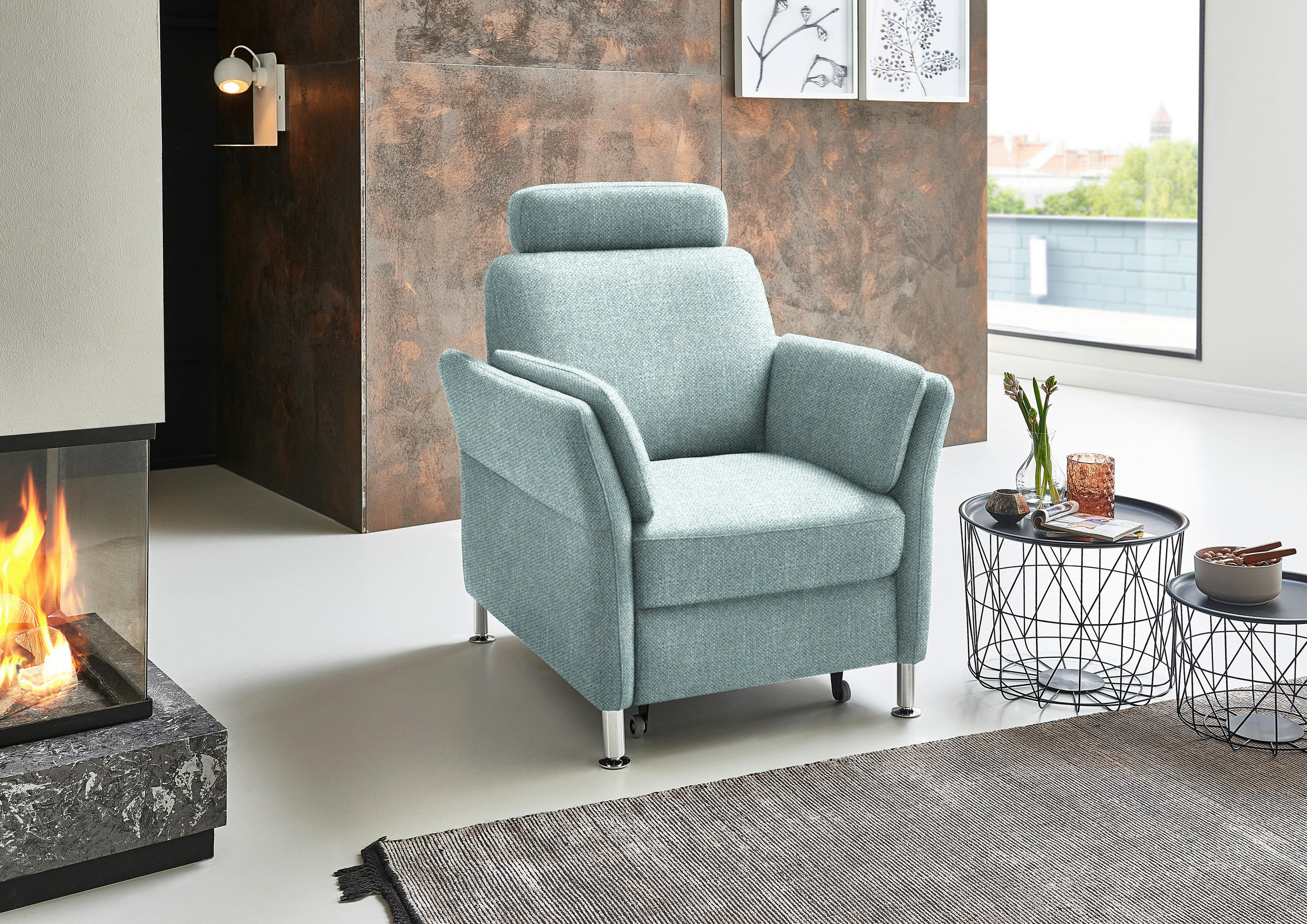 SESSEL in Flachgewebe Hellblau  - Chromfarben/Hellblau, Konventionell, Textil/Metall (86/87/93cm) - Beldomo System