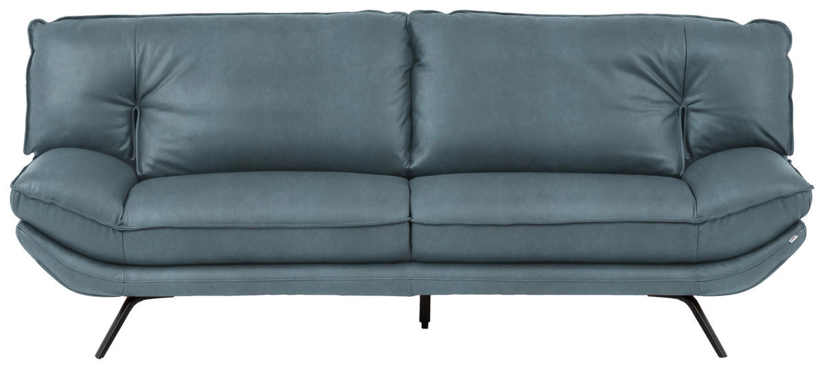 3-SITZER-SOFA in Leder Blau  - Blau/Schwarz, Design, Leder/Metall (226/95/95cm) - Celina
