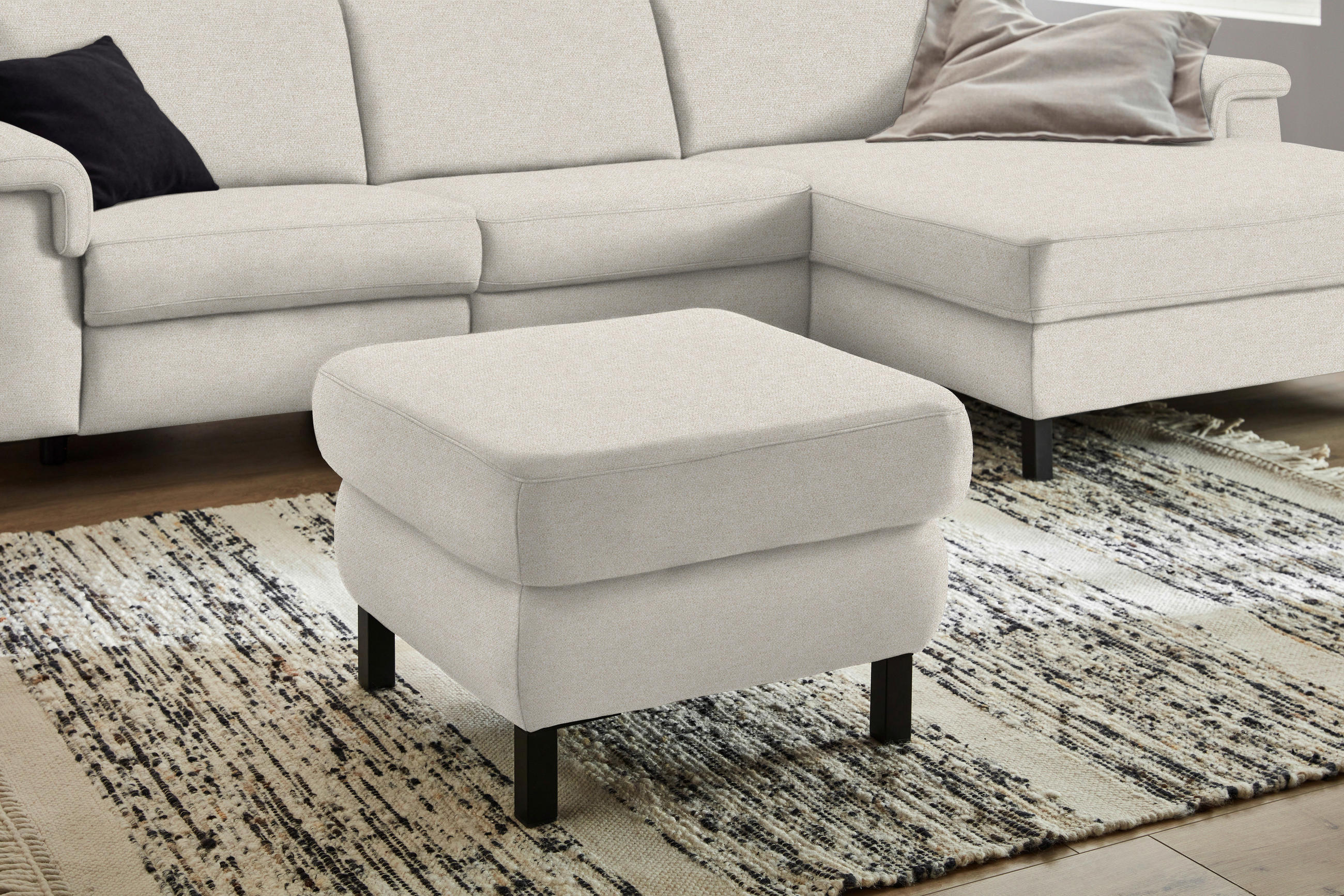 HOCKER in Textil Beige  - Beige/Schwarz, Konventionell, Textil/Metall (69/47/69cm) - Pure Home Comfort