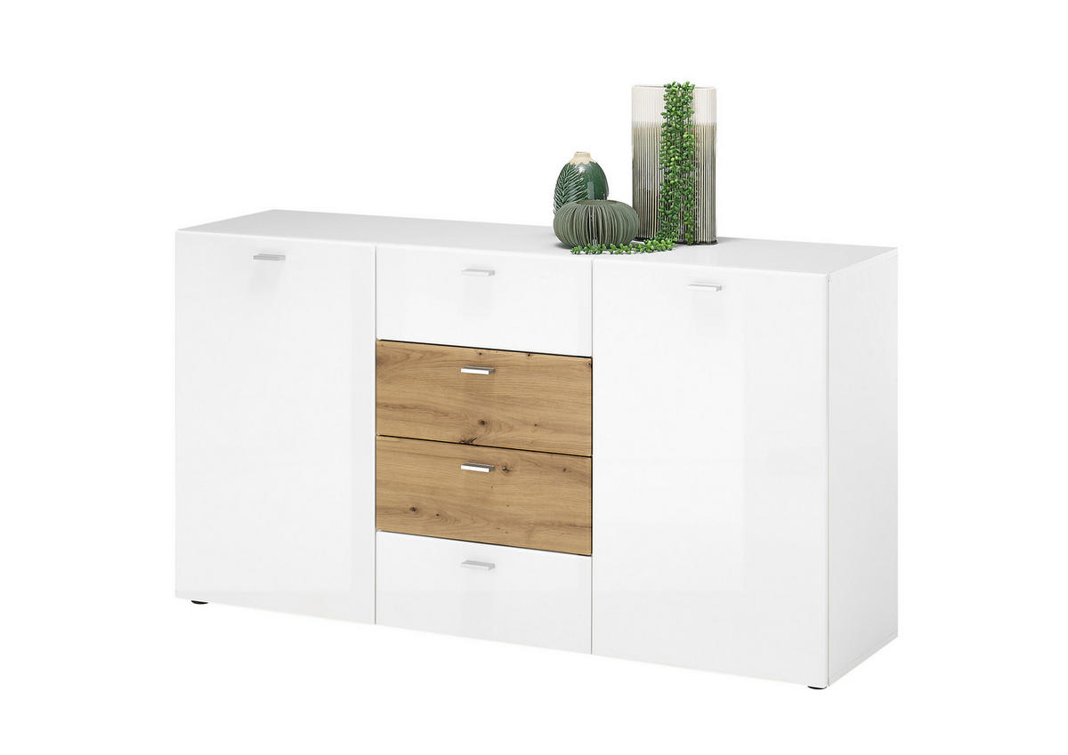 KOMODA S VRATIMA - bela visoki sjaj/bela, Osnovno, pločasti materijal/plastika (150/80/40cm) - Carryhome