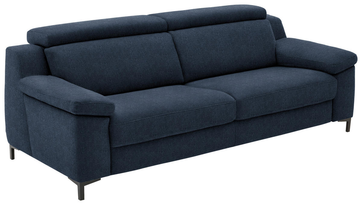3-SITZER-SOFA in Chenille Blau  - Blau/Schwarz, Design, Textil/Metall (230/104/104cm) - Valdera