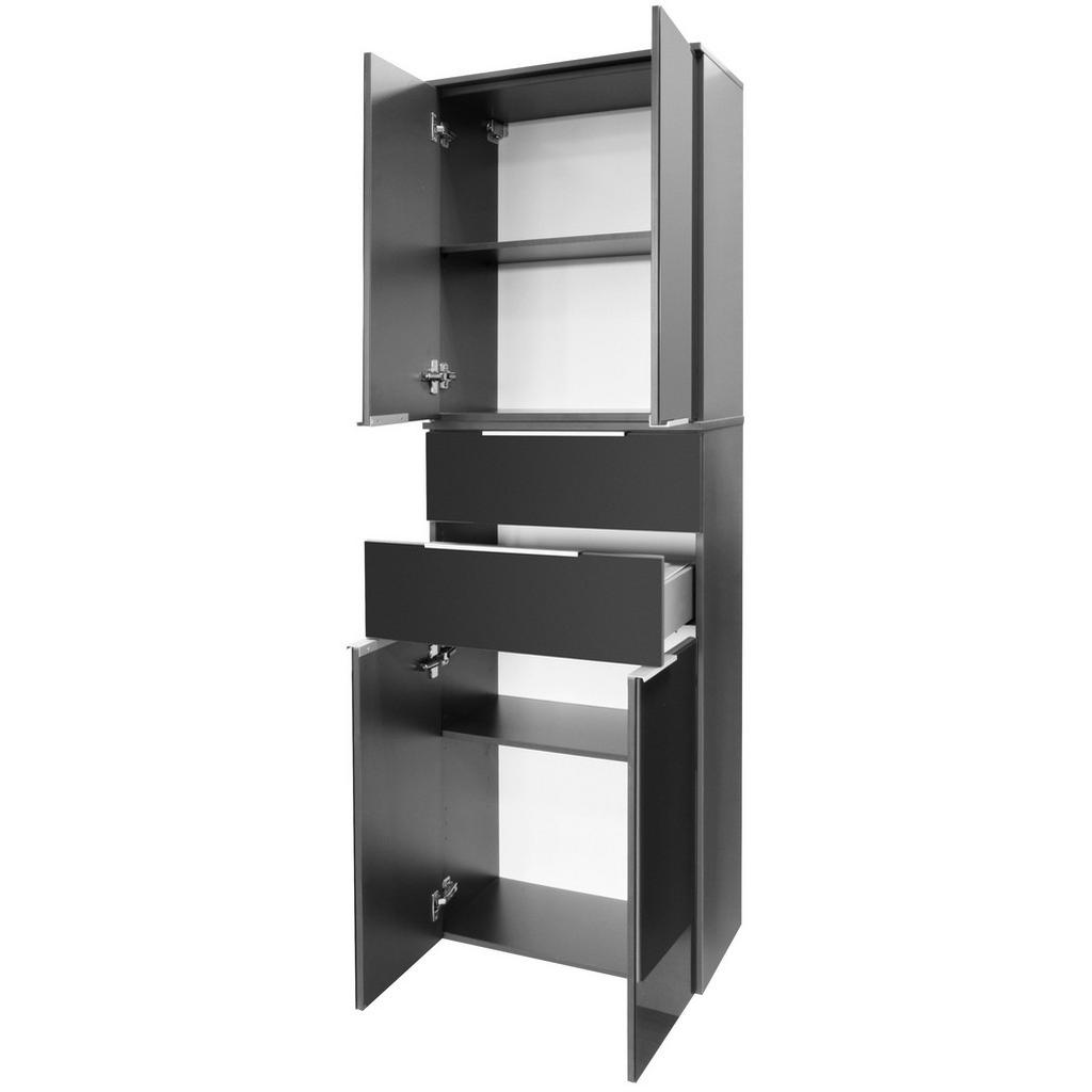 Thumbnail - Mid.you Hochschrank Kara, Anthrazit, Holzwerkstoff, 2 Fächer, 2 Schubladen, 64x180x39 cm, hängend, Badezimmer, Badezimme...