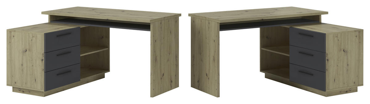 SCHREIBTISCHKOMBINATION Anthrazit, Eiche Artisan  - Anthrazit/Eiche Artisan, KONVENTIONELL, Holzwerkstoff (138/105/75cm) - Xora