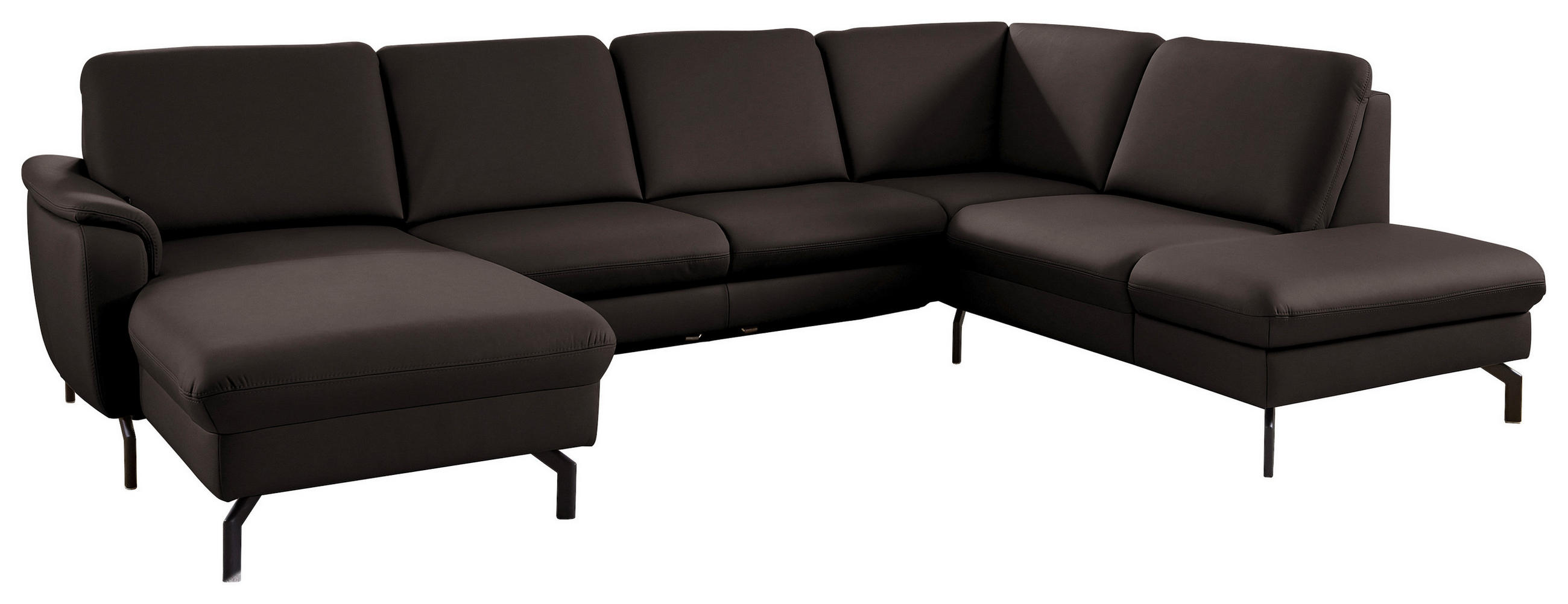 WOHNLANDSCHAFT Echtleder Schwarzbraun  - Schwarzbraun/Schwarz, Konventionell, Leder/Metall (168/306/224cm) - Beldomo Premium