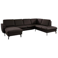 WOHNLANDSCHAFT Echtleder Schwarzbraun  - Schwarzbraun/Schwarz, Konventionell, Leder/Metall (168/306/224cm) - Beldomo Premium
