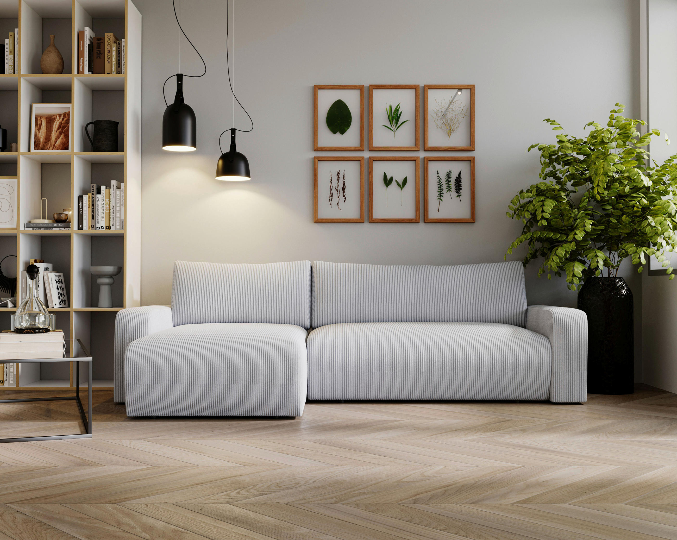 ECKSOFA Grau Cord  - Schwarz/Grau, MODERN, Kunststoff/Textil (150/245cm) - Carryhome