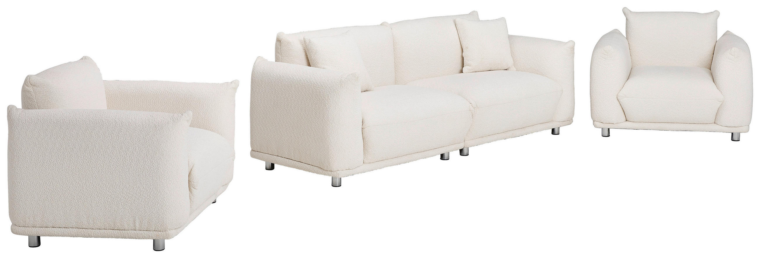 SITZGARNITUR in Webstoff Weiss - Taupe/Weiss, Trend, Textil/Metall (218/103/75/87cm) - Livetastic