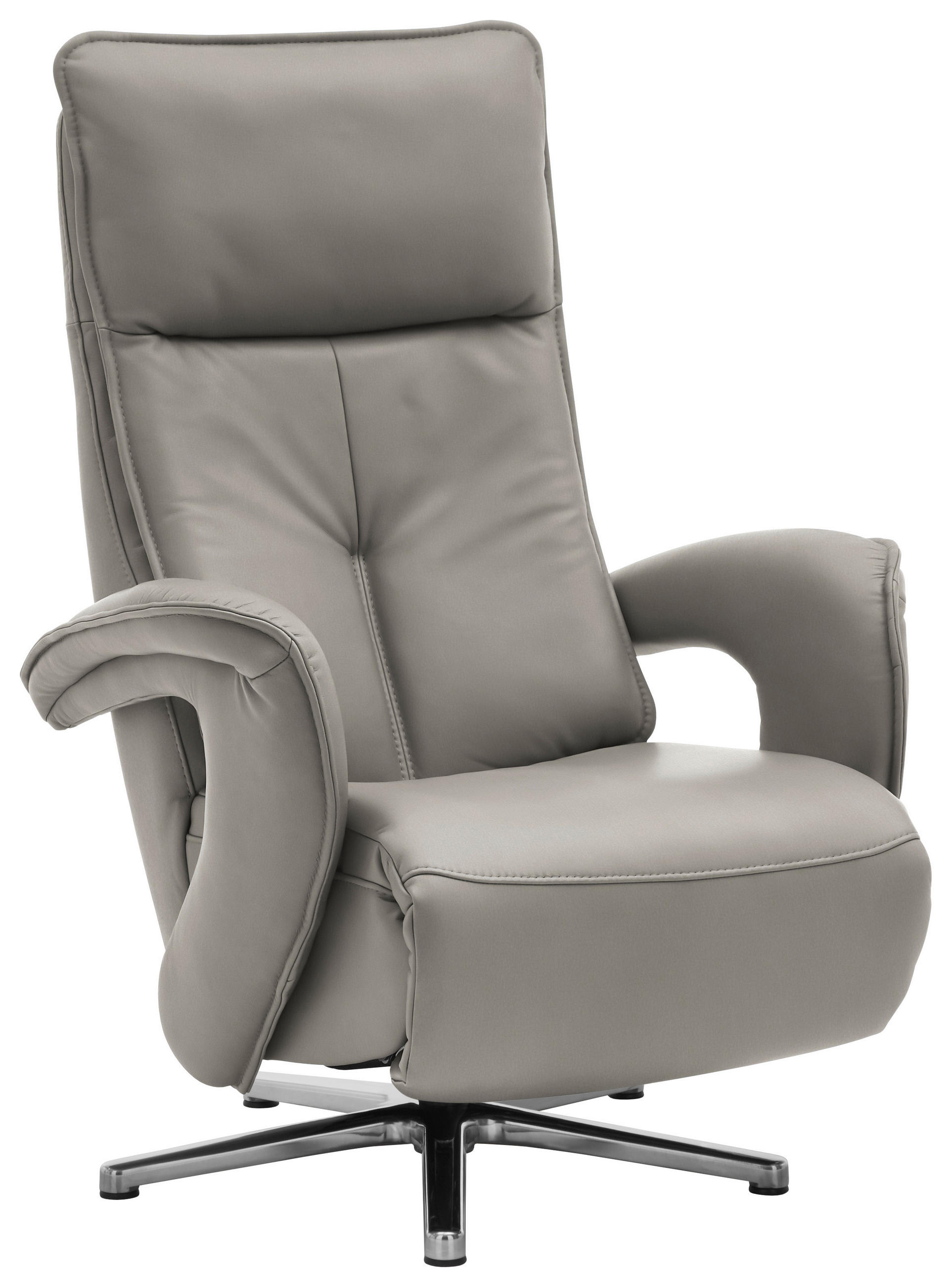 RELAXSESSEL in Leder Hellgrau  - Chromfarben/Hellgrau, Design, Leder/Metall (77/110/87cm) - Valdera