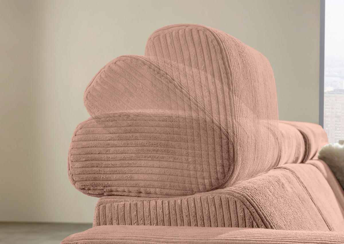 ECKSOFA Altrosa Cord Rücken echt, Kopfteilverstellung, Sitzvorzug  - Schwarz/Altrosa, KONVENTIONELL, Textil/Metall (257/170cm) - Carryhome